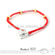 Pulsera roja de la cuerda trenzada roja de la joyería de plata para las muchachas